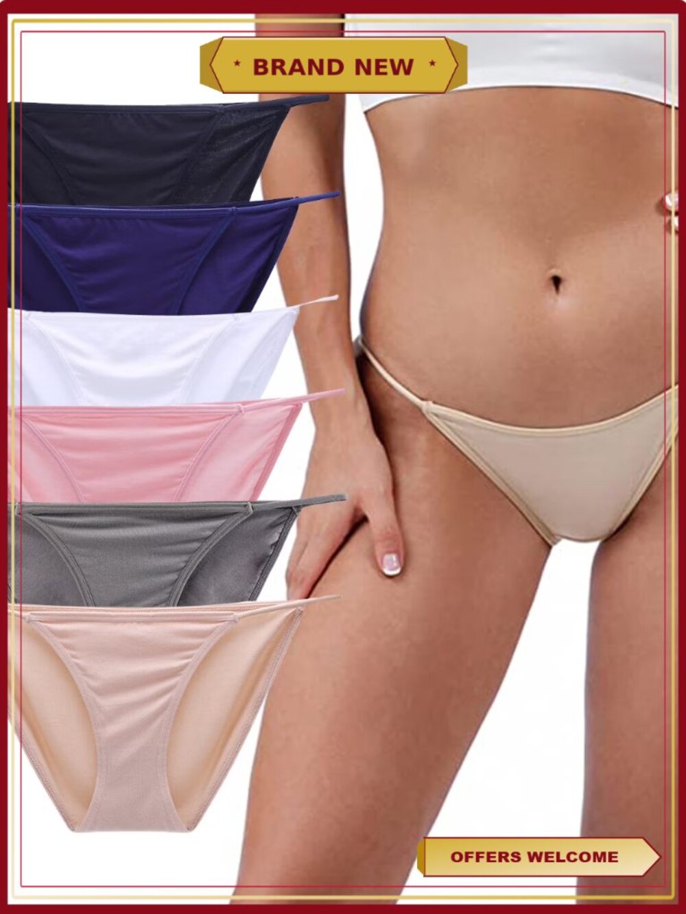 6 Pack Low-Rise String Bikini Panties Stretch Briefs Viscose